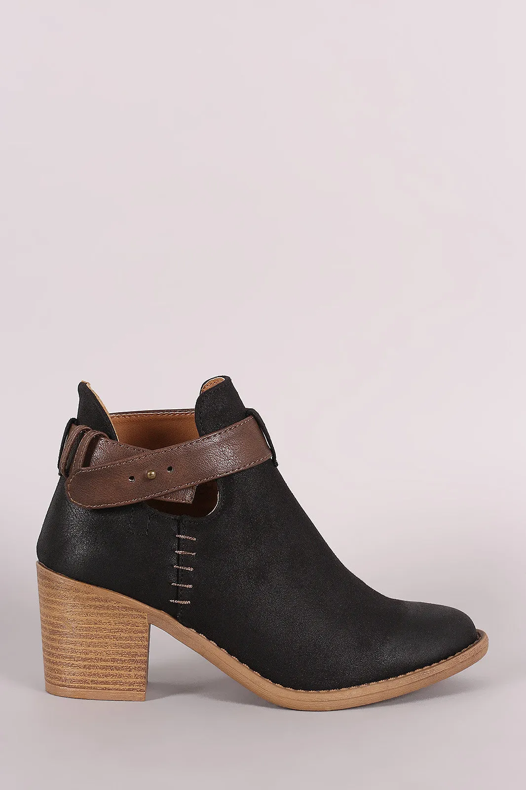 Qupid Almond Toe Blocked Heeled Ankle Boots