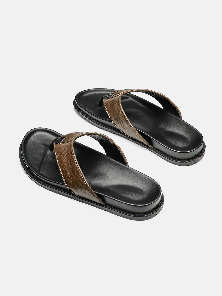 Retro Style Cowhide Upper Flip-flops