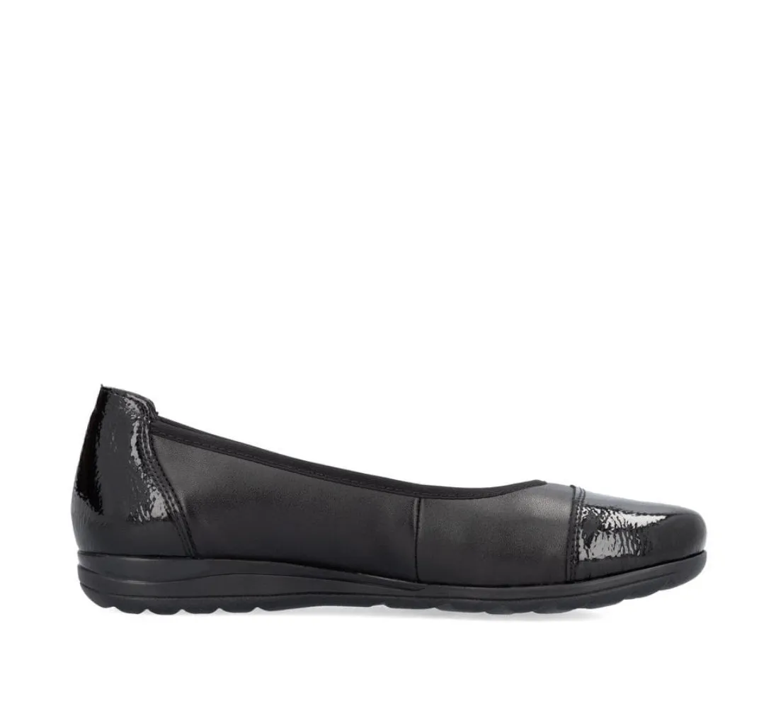 Rieker L9351-00 Black Leather Low Wedge Ballet Pumps