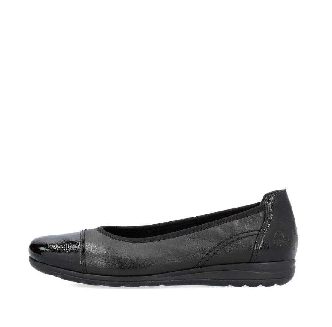 Rieker L9351-00 Black Leather Low Wedge Ballet Pumps