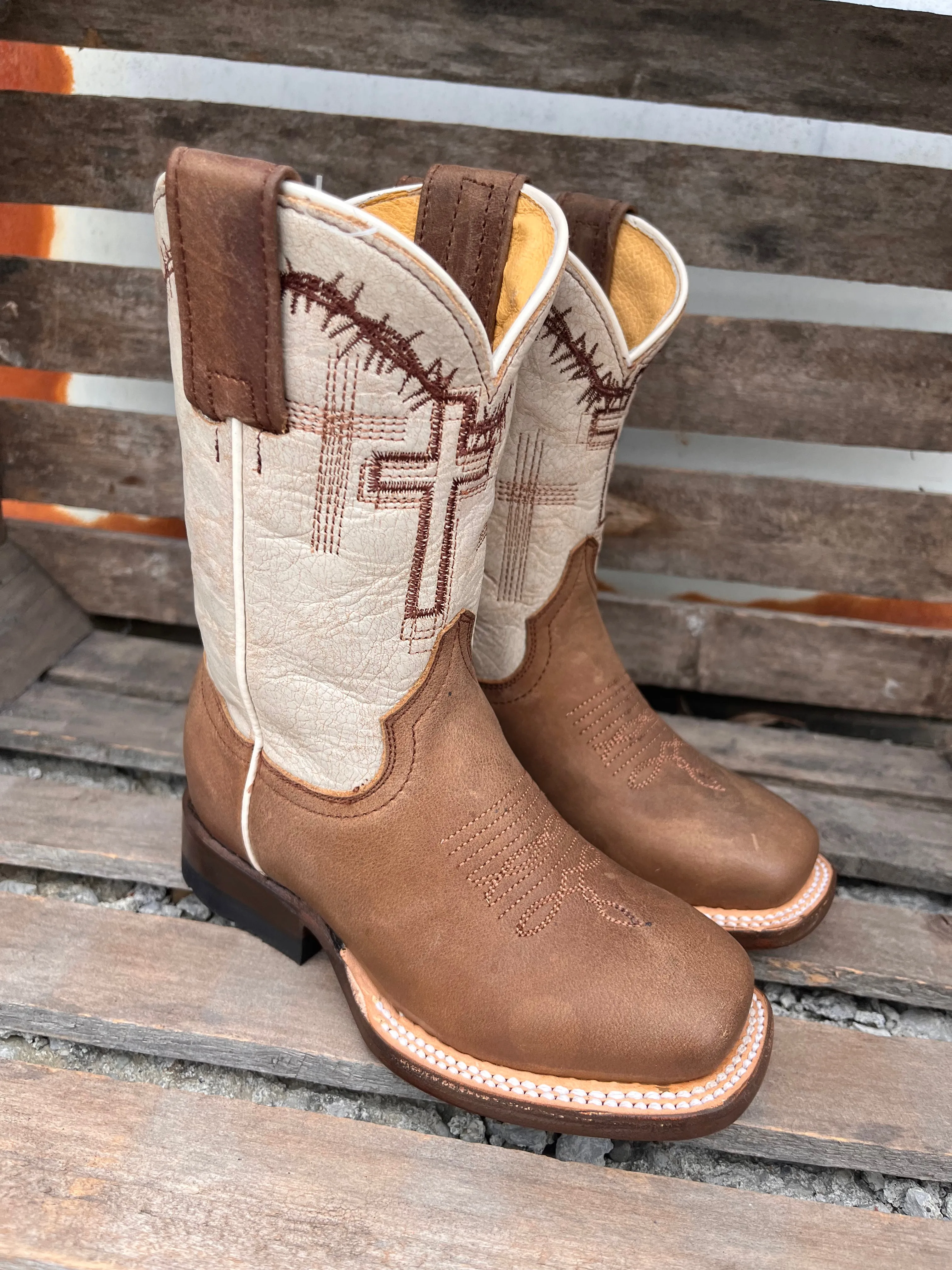 Roper Children & Youth Brown Cross Embroidered Cowboy Boots 7022-8495