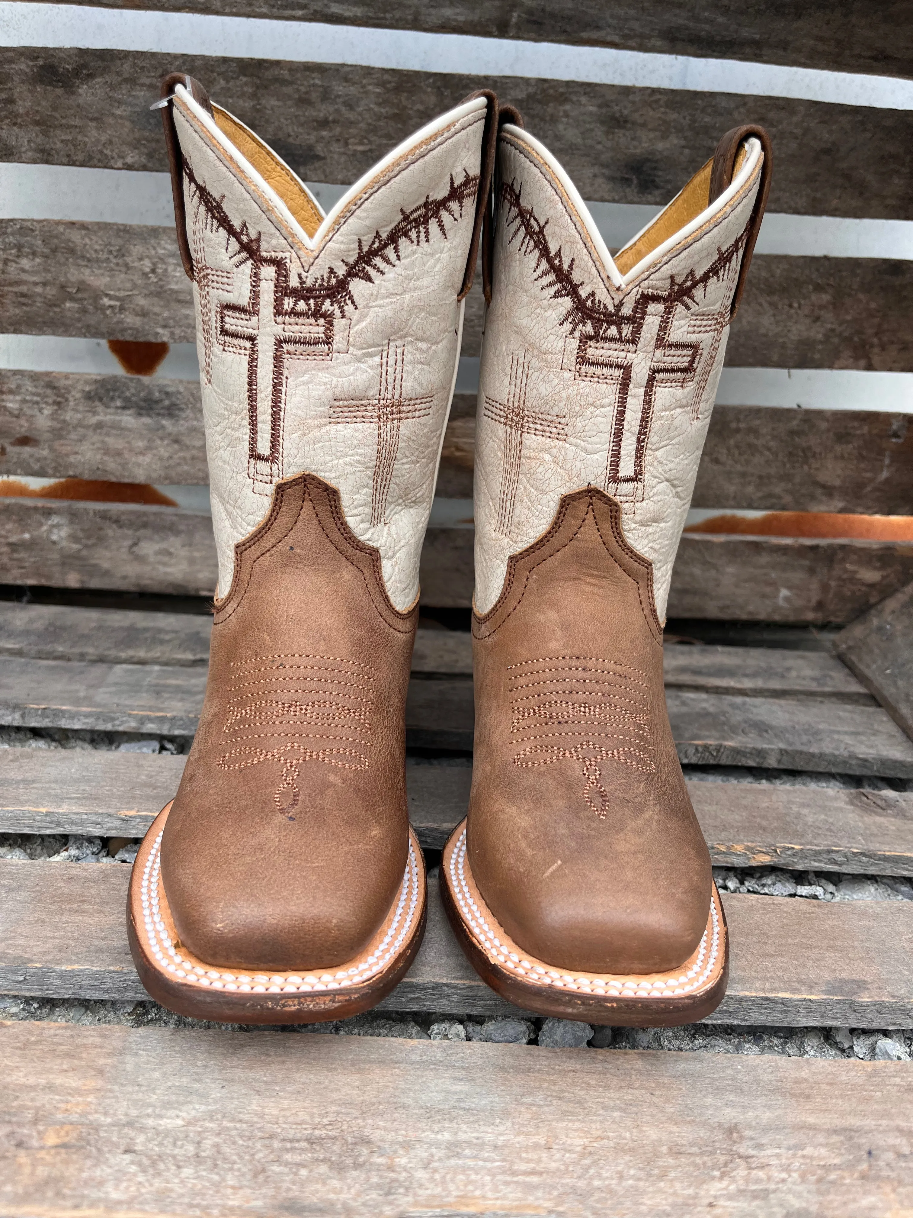 Roper Children & Youth Brown Cross Embroidered Cowboy Boots 7022-8495