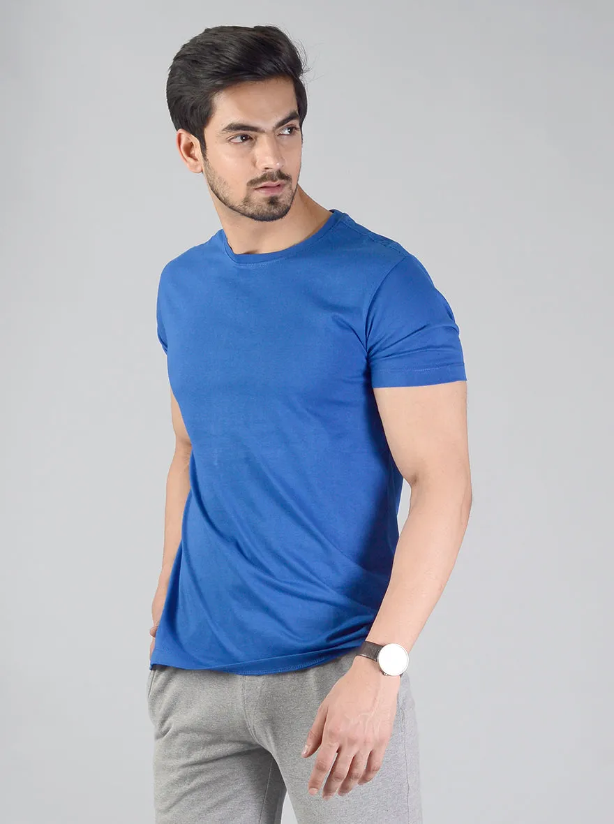 Royal Blue Solid Slim Fit T-shirt | JadeBlue