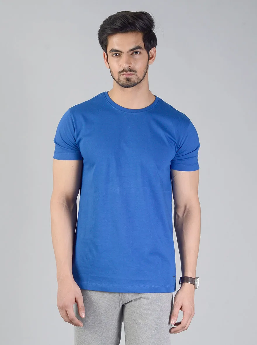 Royal Blue Solid Slim Fit T-shirt | JadeBlue