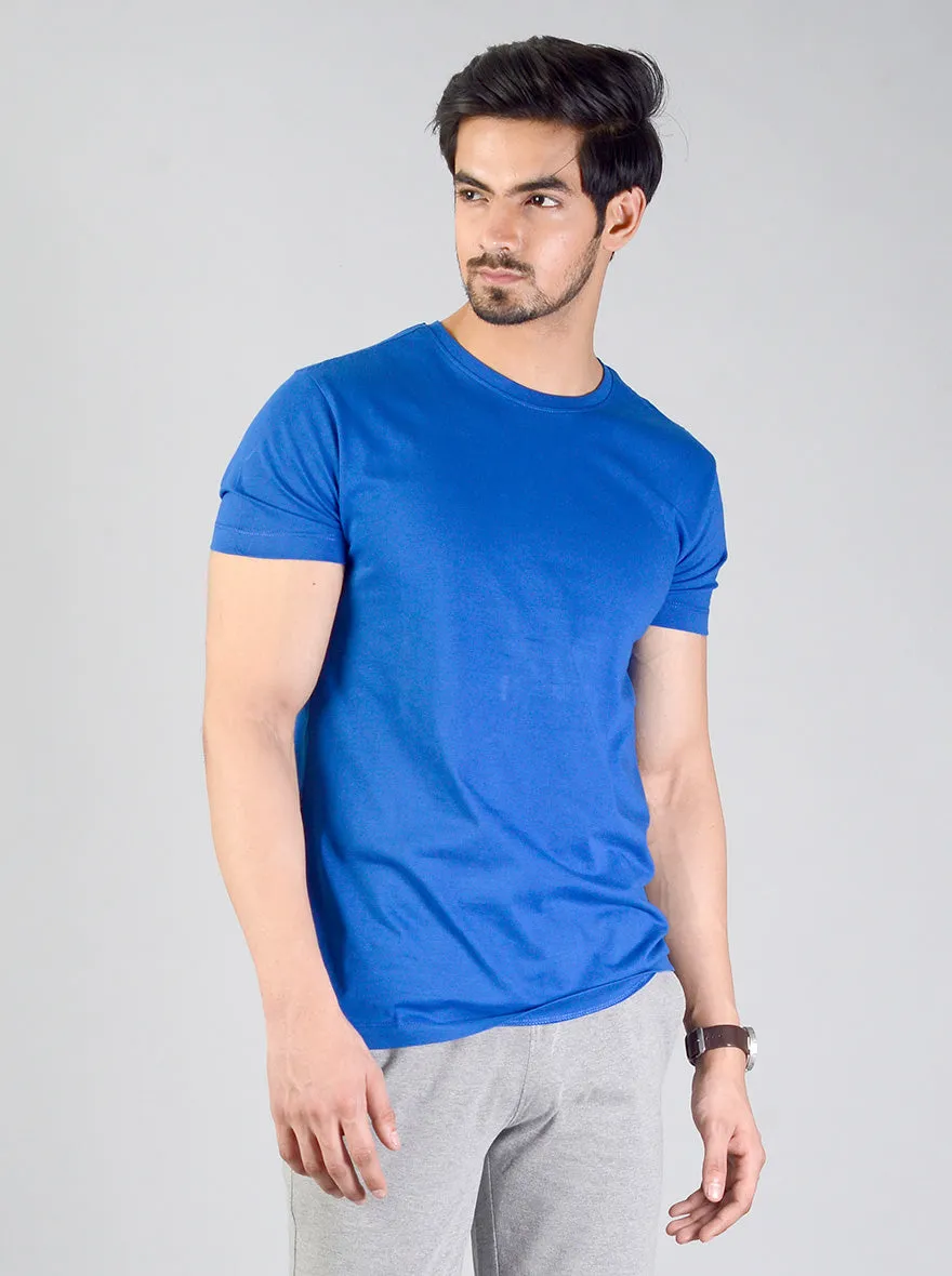 Royal Blue Solid Slim Fit T-shirt | JadeBlue