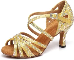 Salsa Bachata Latin Dance Shoes Diamante Yellow Dance Shoes