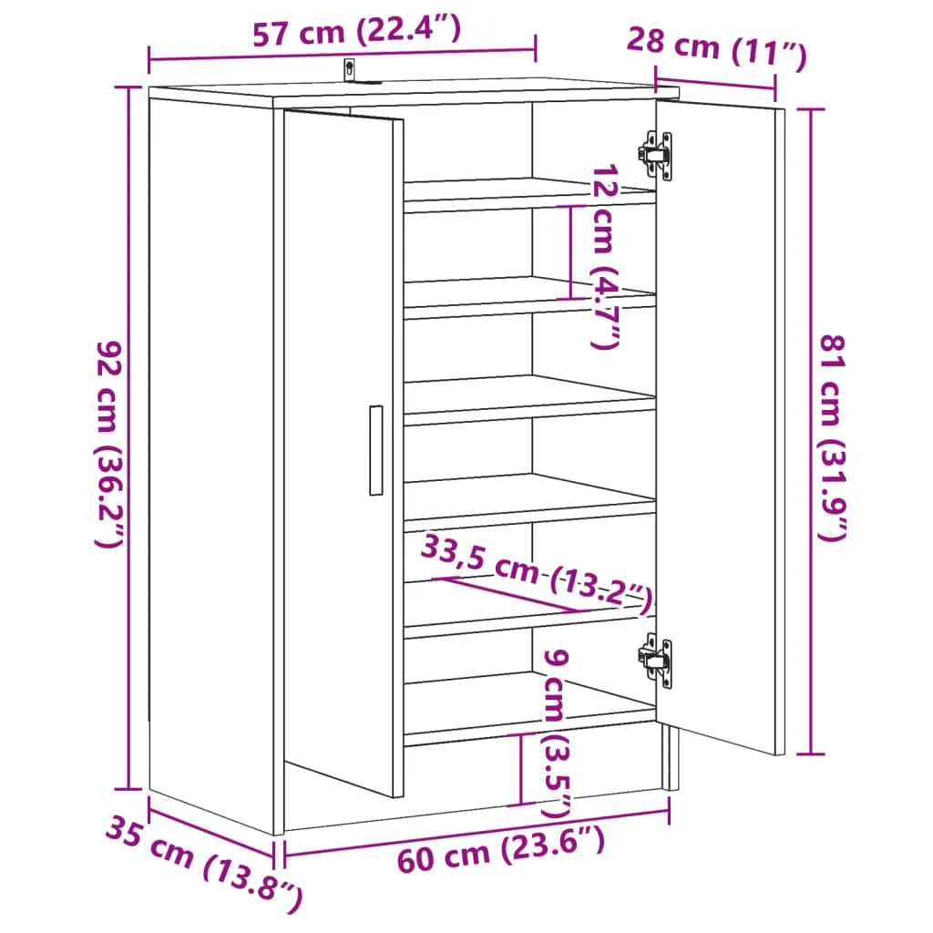 Shoe Cabinet Old Wood 60x35x92 cm Engineered Wood