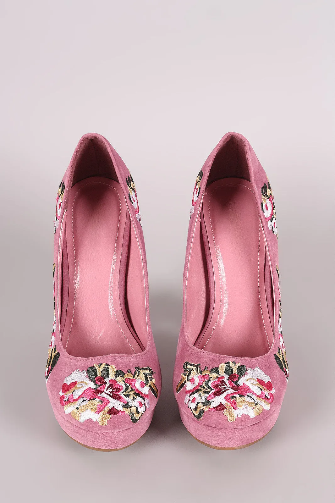 Shoe Republic LA Embroidered Floral Round Toe Platform Pump