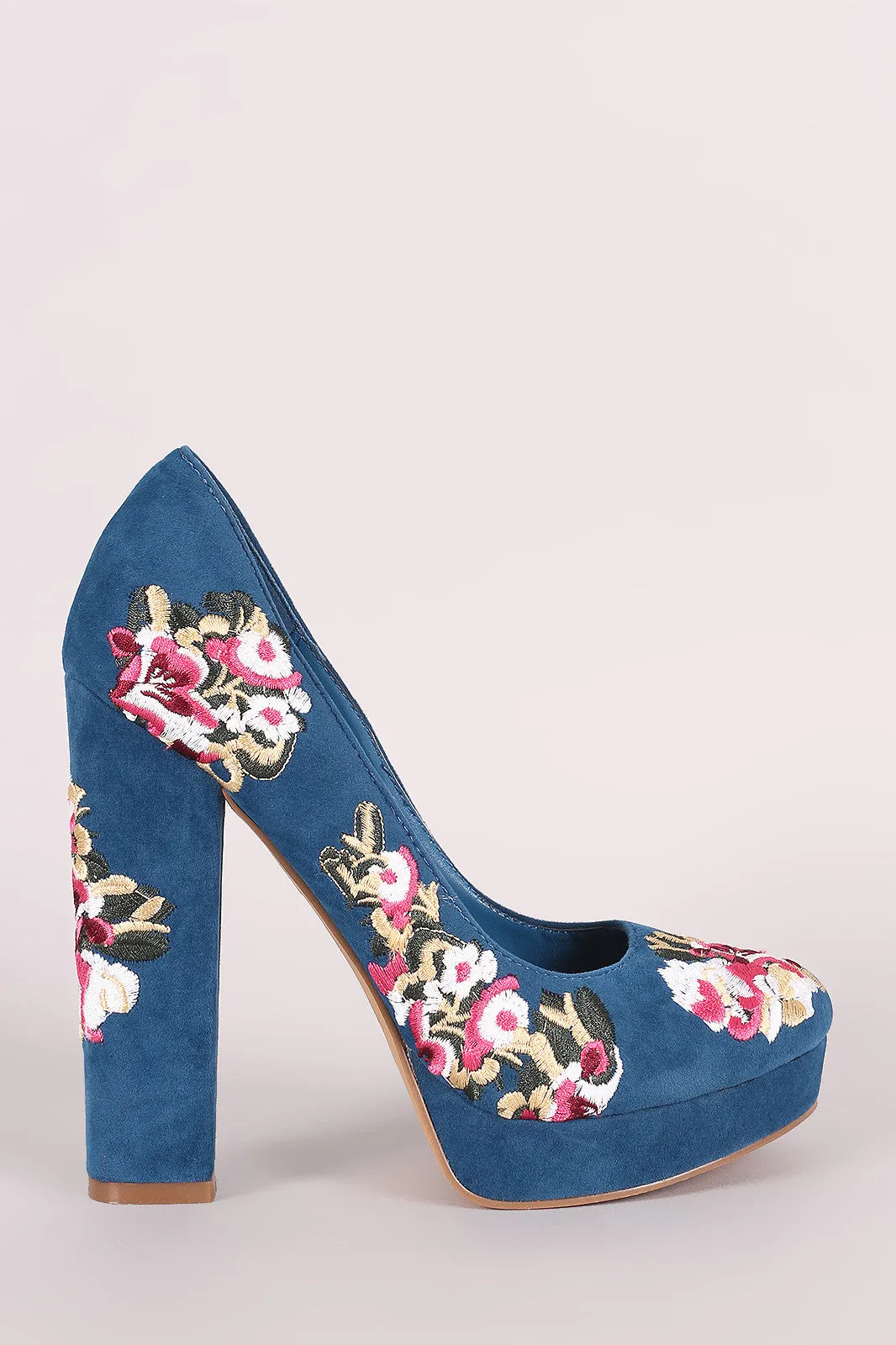 Shoe Republic LA Embroidered Floral Round Toe Platform Pump