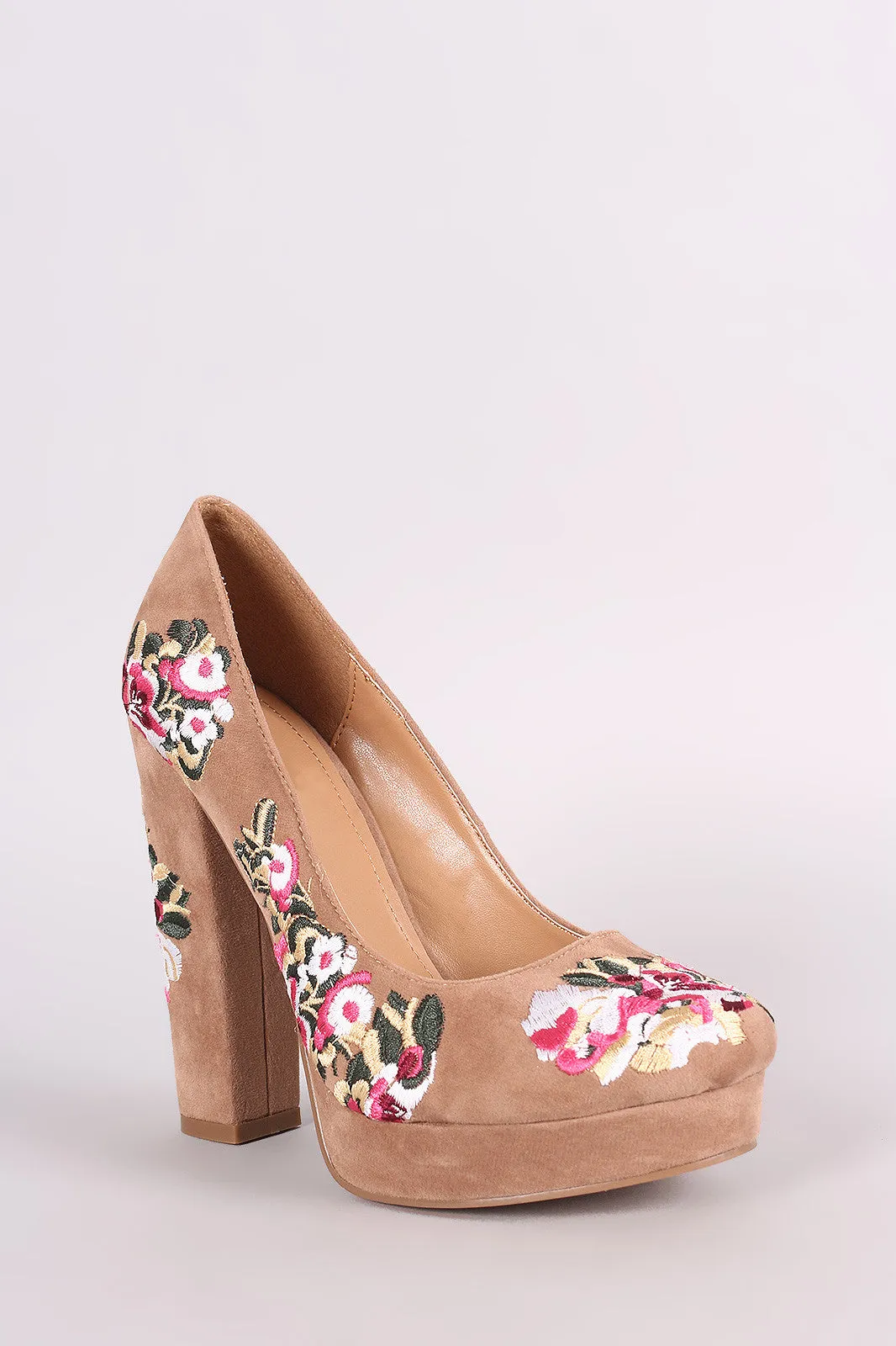 Shoe Republic LA Embroidered Floral Round Toe Platform Pump