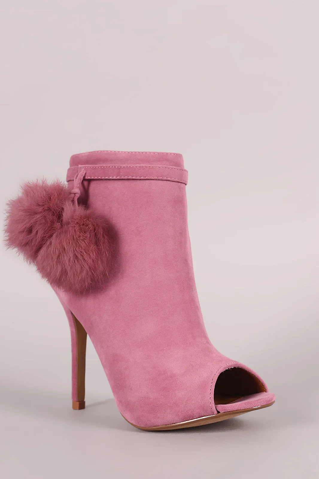 Shoe Republic LA Suede Pompom Stiletto Ankle Boots