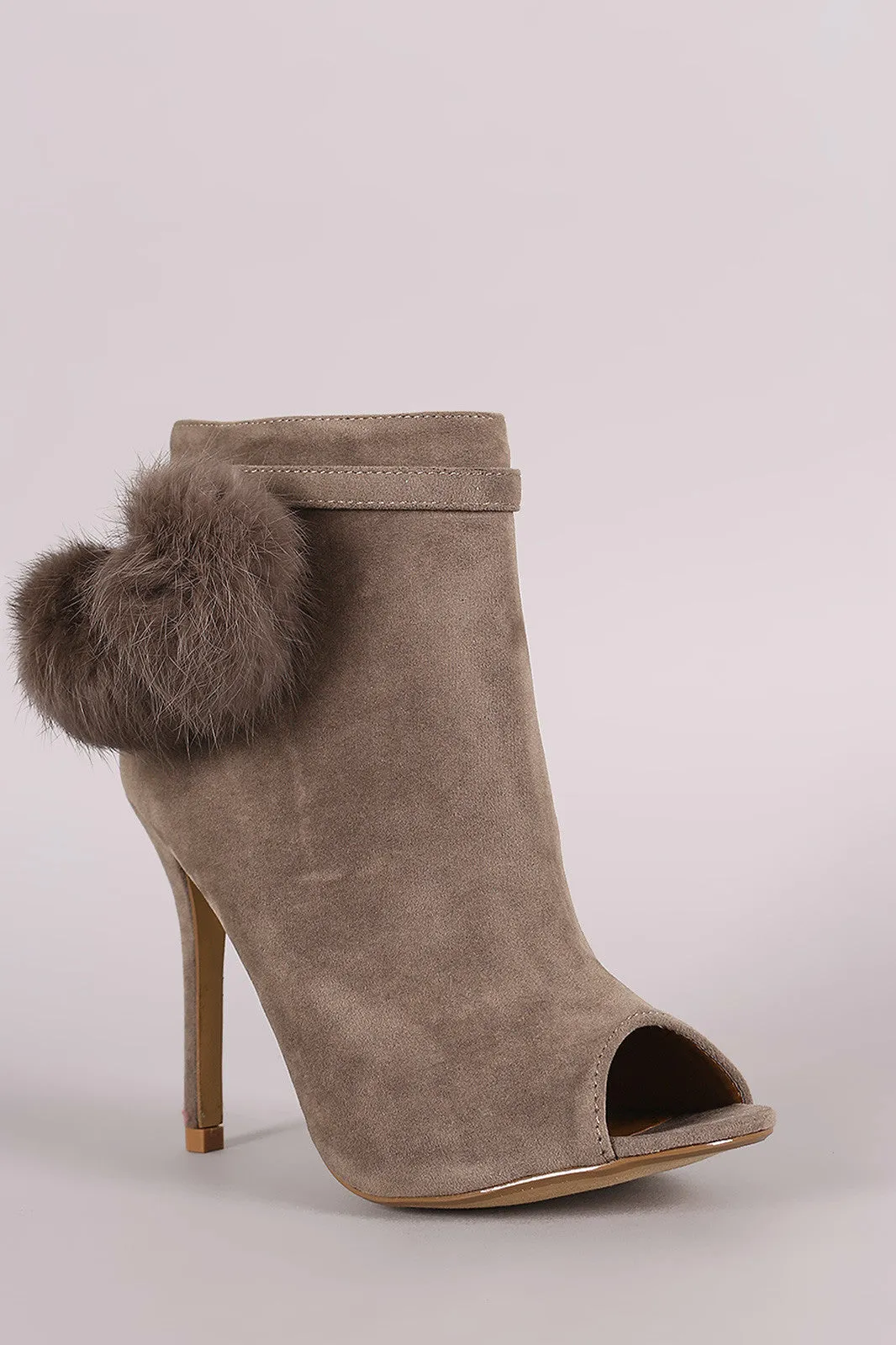 Shoe Republic LA Suede Pompom Stiletto Ankle Boots