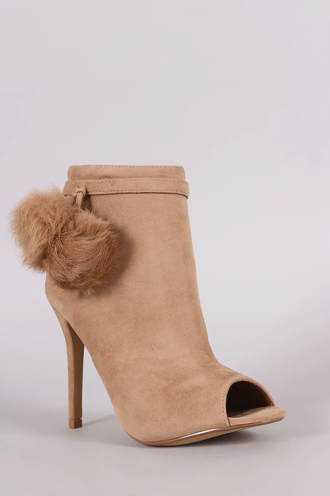 Shoe Republic LA Suede Pompom Stiletto Ankle Boots