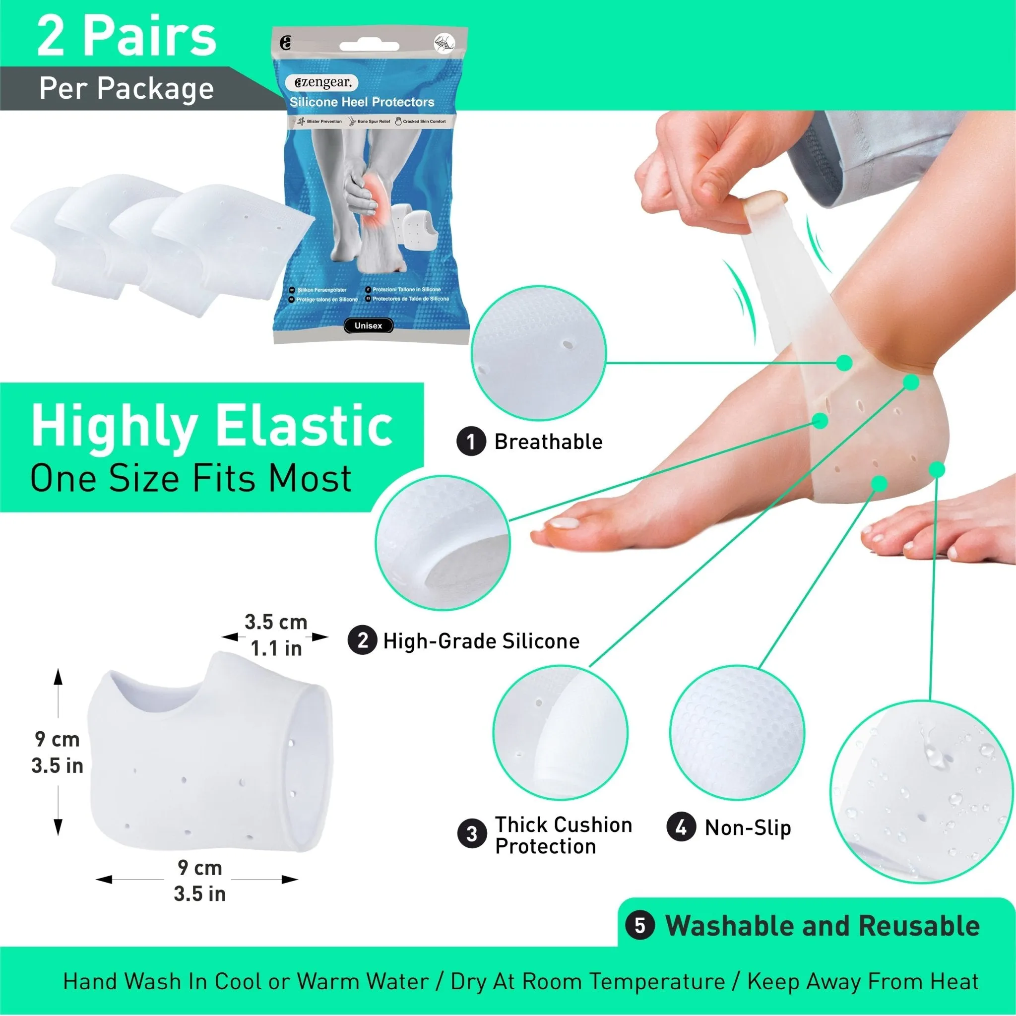 Silicone Heel Protectors (2 Pairs) to Prevent Blisters and Cracked Heels