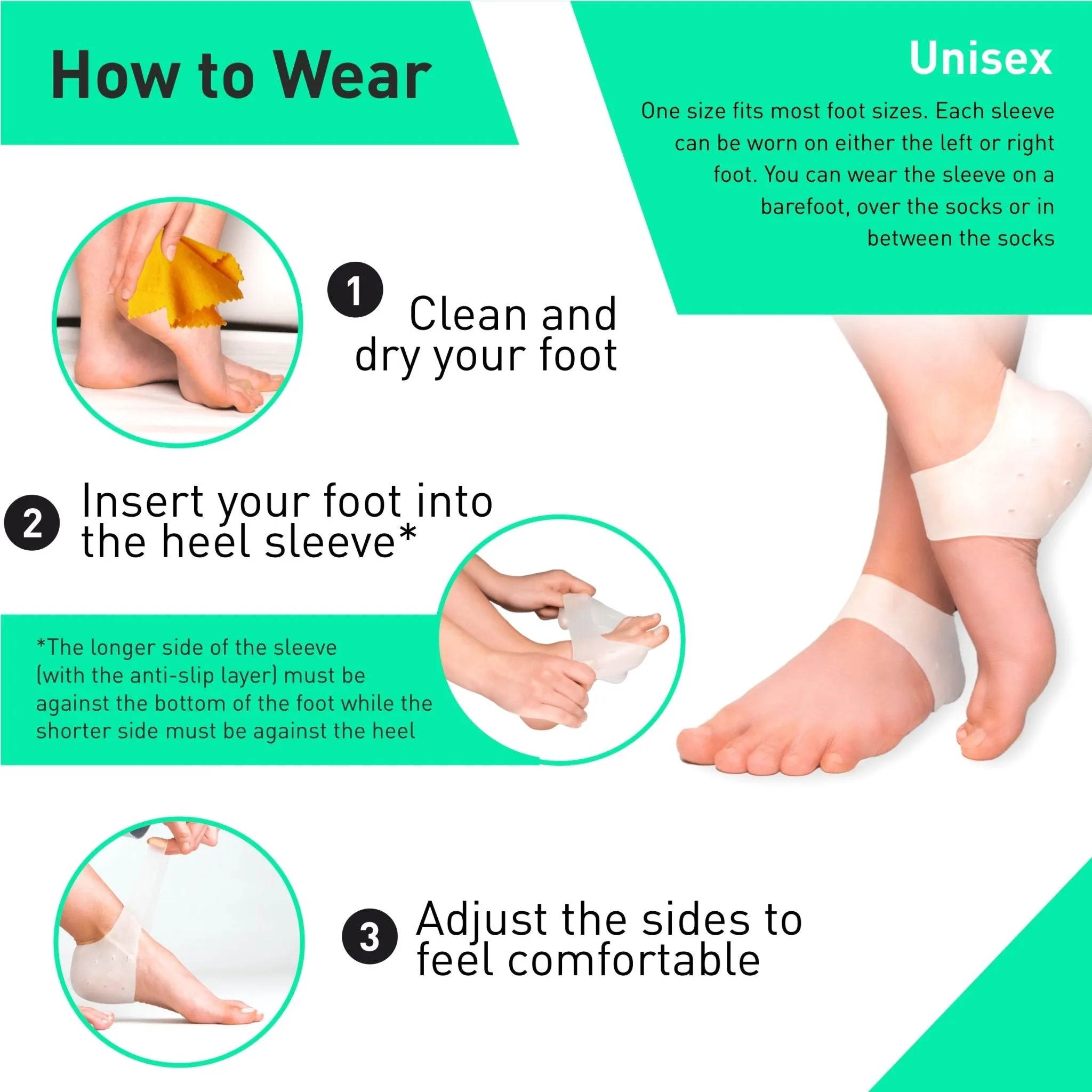 Silicone Heel Protectors (2 Pairs) to Prevent Blisters and Cracked Heels