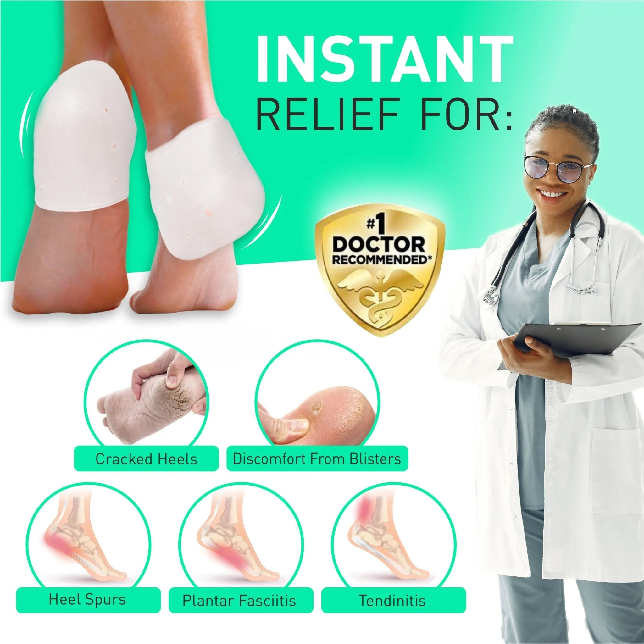 Silicone Heel Protectors (2 Pairs) to Prevent Blisters and Cracked Heels