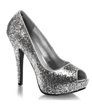 Silver Glitter Peep Toe Pumps