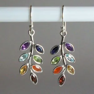 Silver Tone Chakra Leaf Earrings