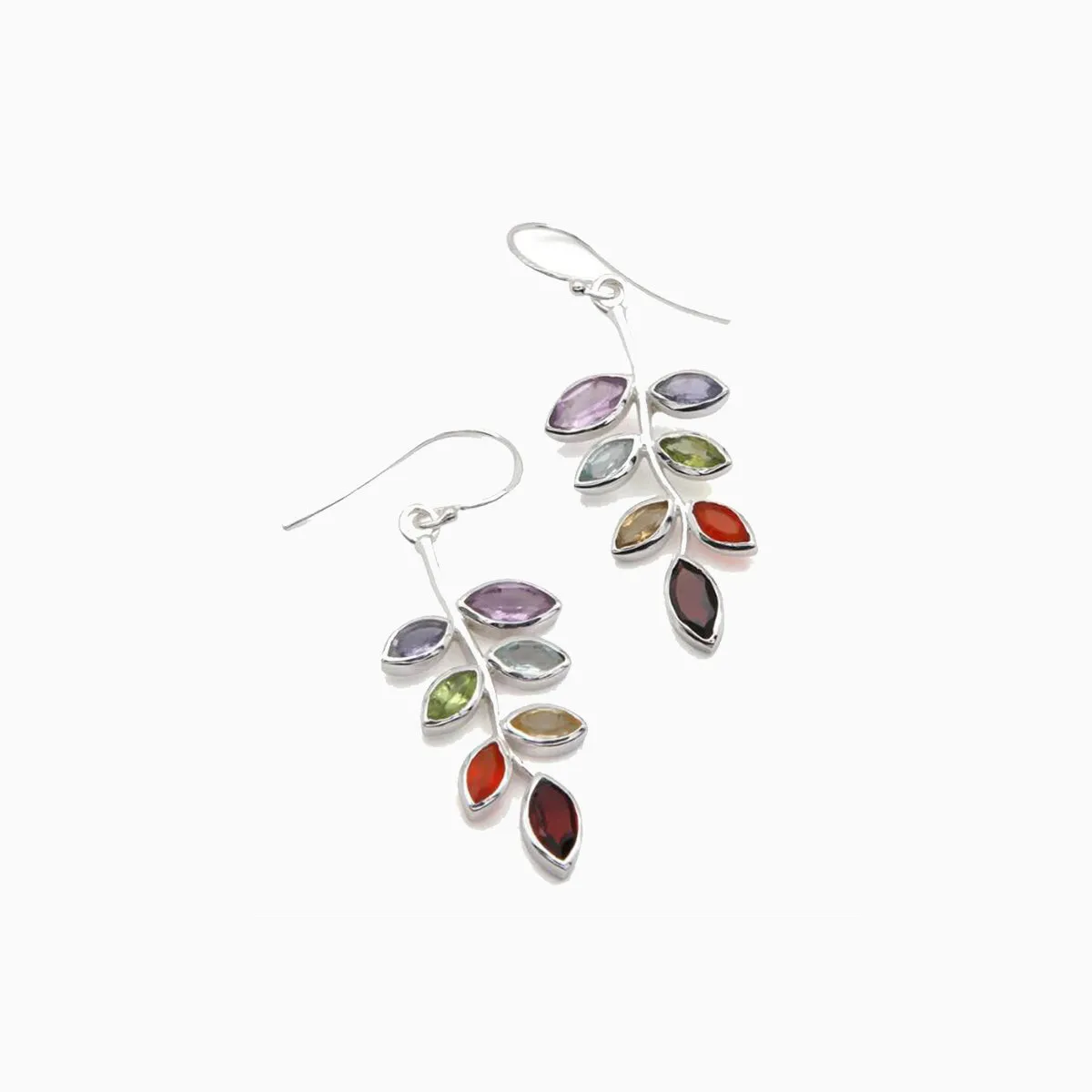 Silver Tone Chakra Leaf Earrings