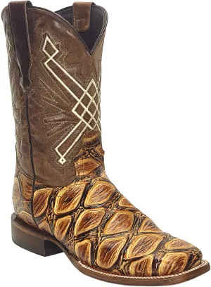 Silverton Pirarucu Print Leather Wide Square Toe Boots (Honey)