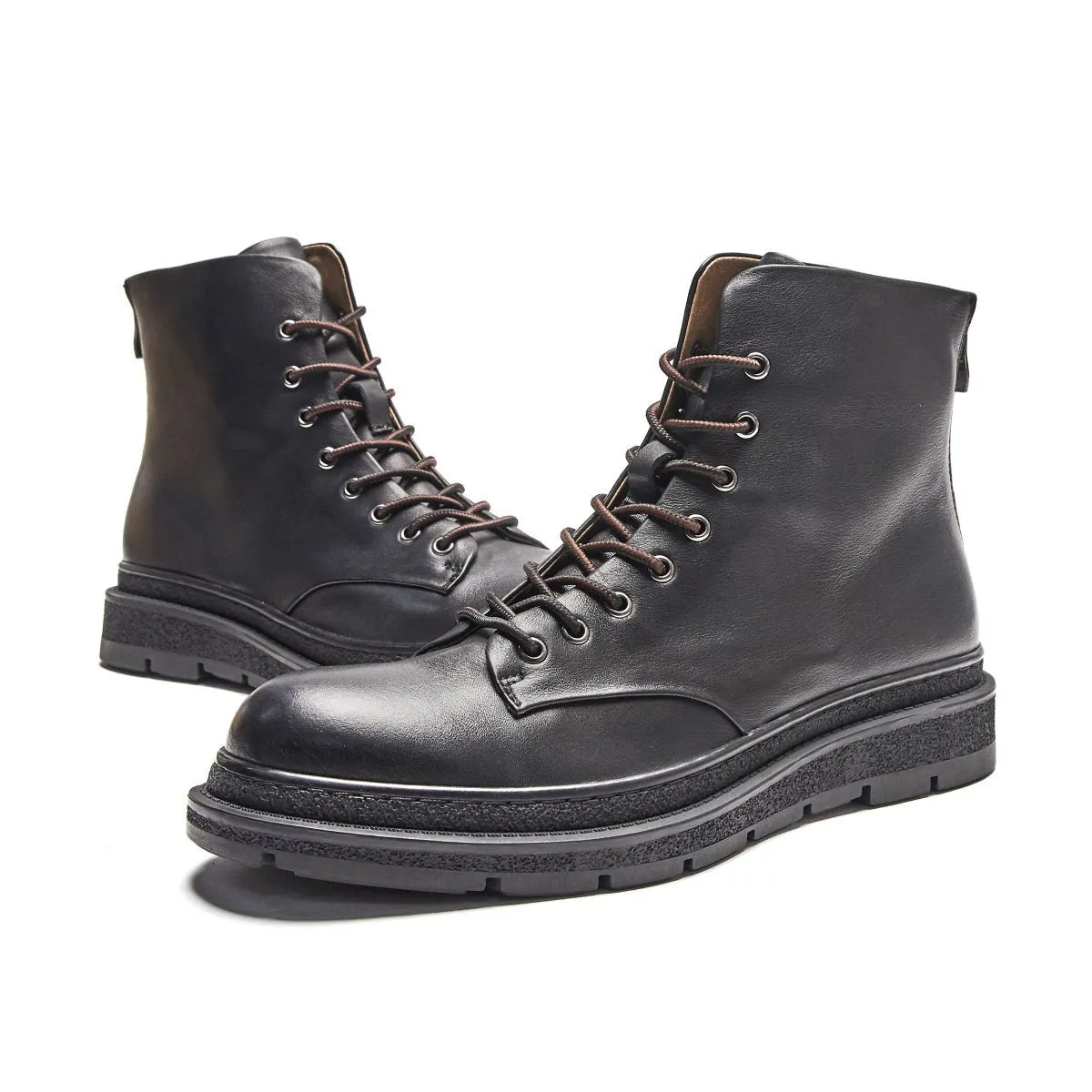 Slick Lace Up Black Leather Worker Boots