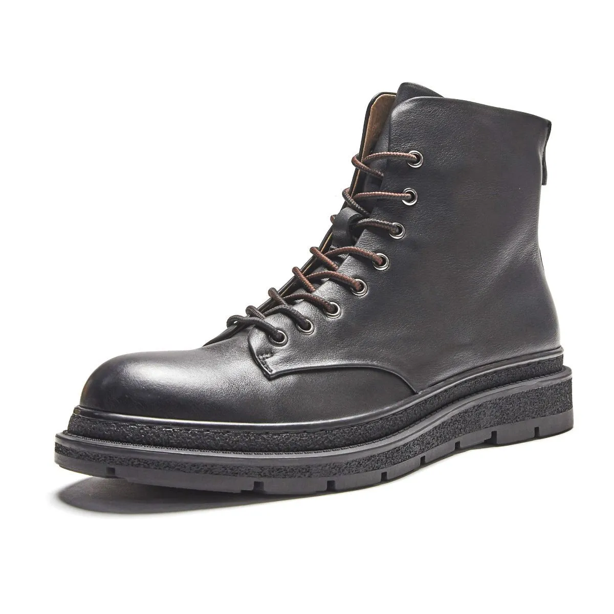 Slick Lace Up Black Leather Worker Boots