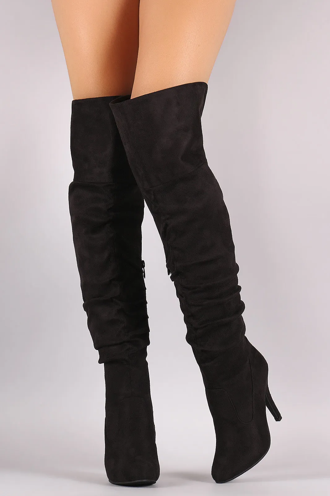 Slouchy Suede OTK Almond Toe Stiletto Boots