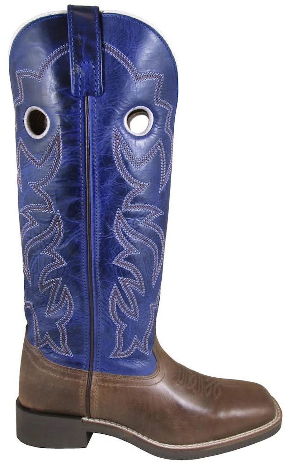 Smoky Mountain Youth Girls Maverick Waxed Brown/Blue Leather Cowboy Boots