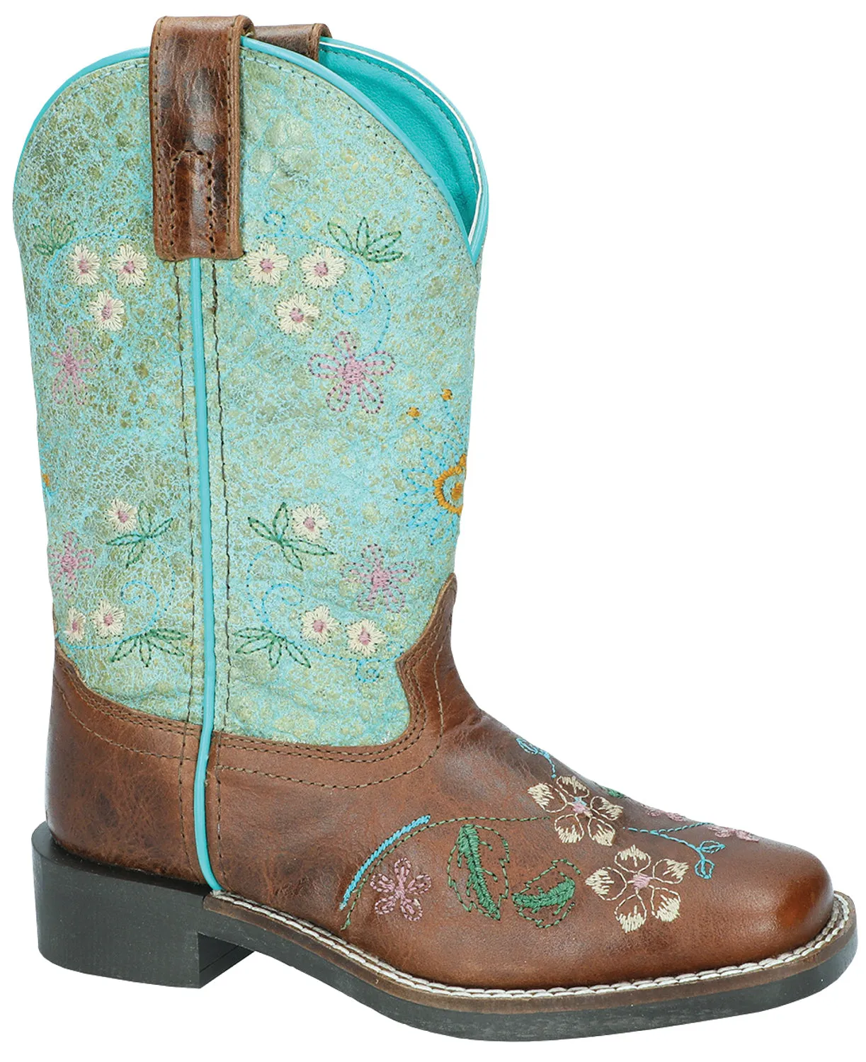 Smoky Mountain Youth Girls Wildflower Brown/Turquoise Leather Cowboy Boots