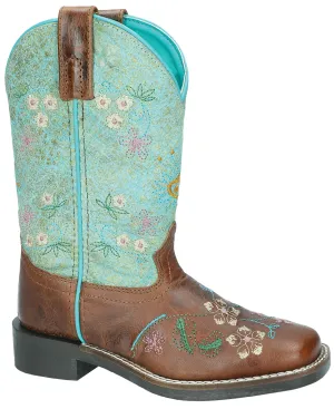 Smoky Mountain Youth Girls Wildflower Brown/Turquoise Leather Cowboy Boots