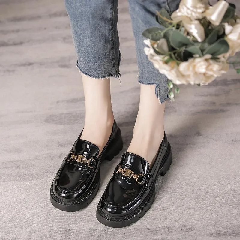 Soft Sole Round Toe Leather British Style Versatile Skirt Matching Shoes