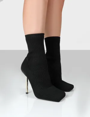 Souffle Black Knit Stiletto Heel Sock Ankle Boot