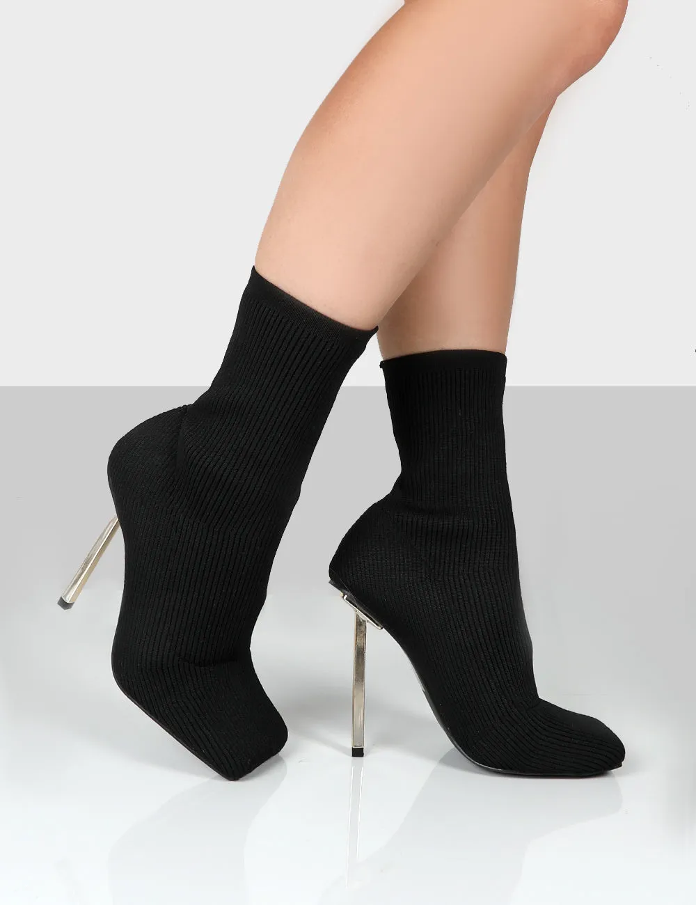 Souffle Black Knit Stiletto Heel Sock Ankle Boot