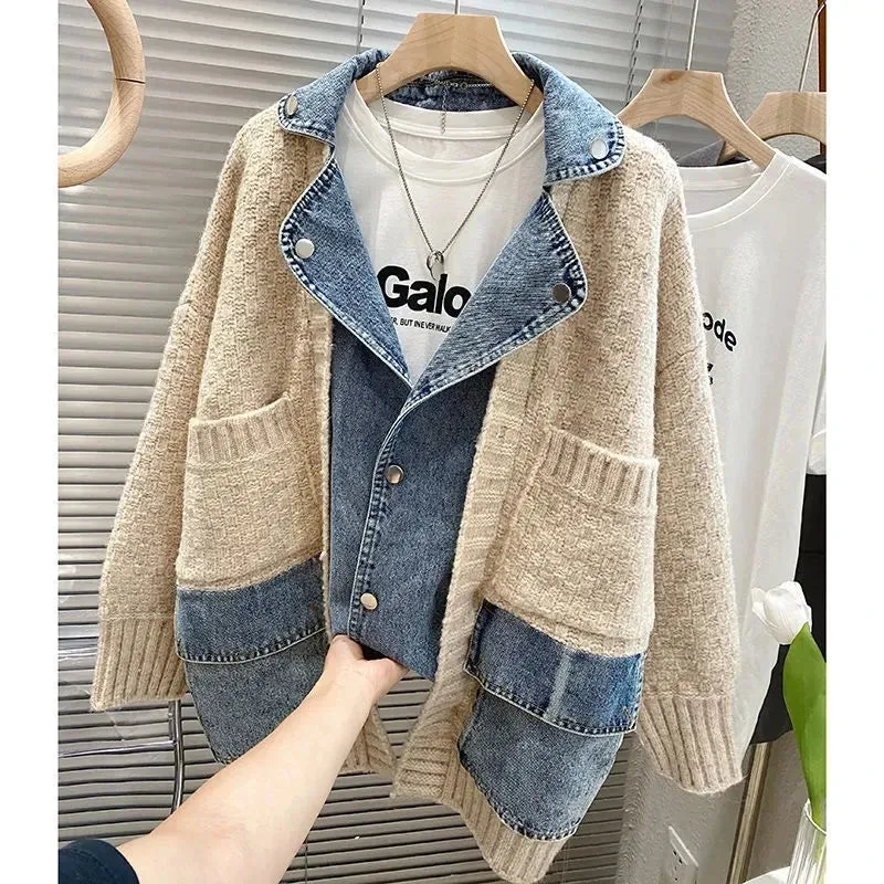 Splicing Long Sleeve Denim Jacket