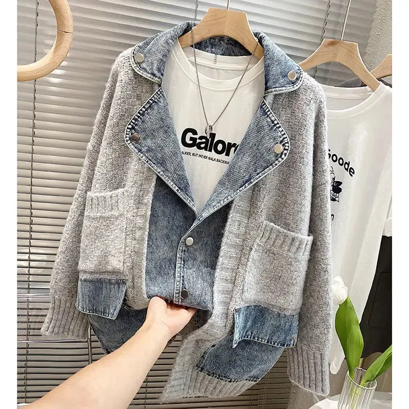 Splicing Long Sleeve Denim Jacket