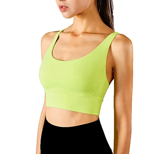 Sports Bras for Women, Workout Tops for Women, High Impact Sports Bras for Women, Cross Back Padded Sports Bra with a Storage Bag Lemon Yellow S