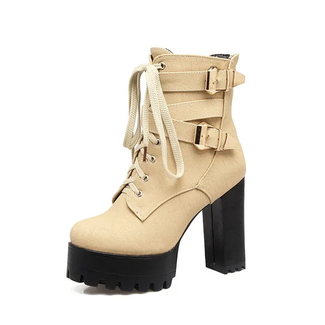 Square High Heels Ankle Boots