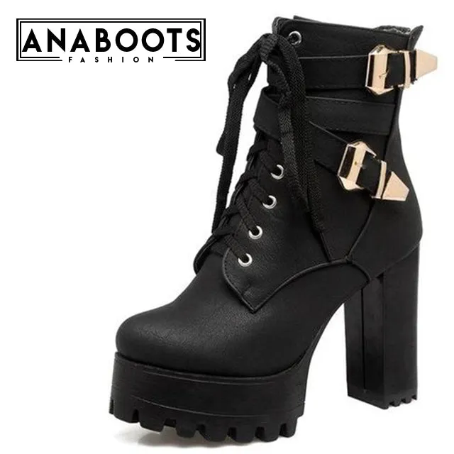 Square High Heels Ankle Boots