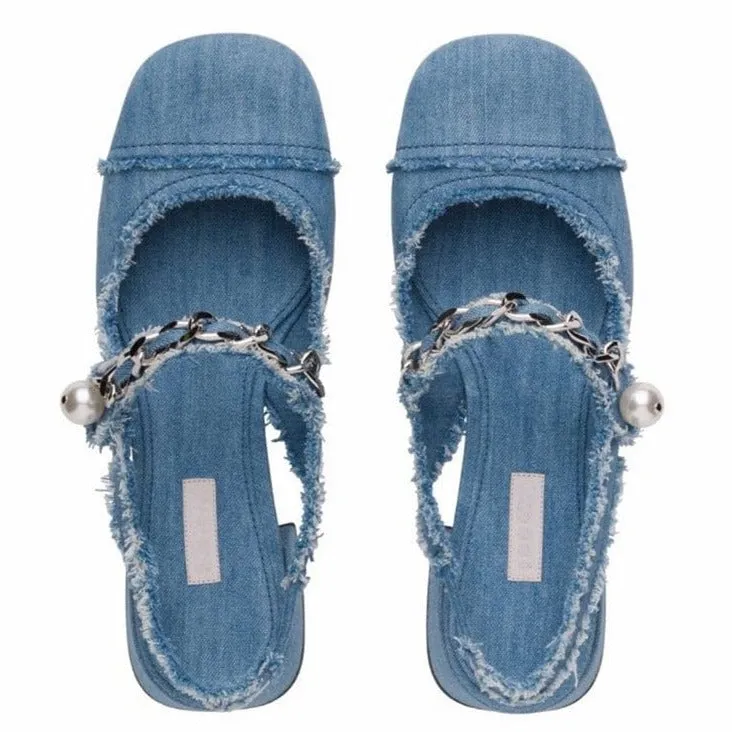 Square-toe Chain Decor Sandals