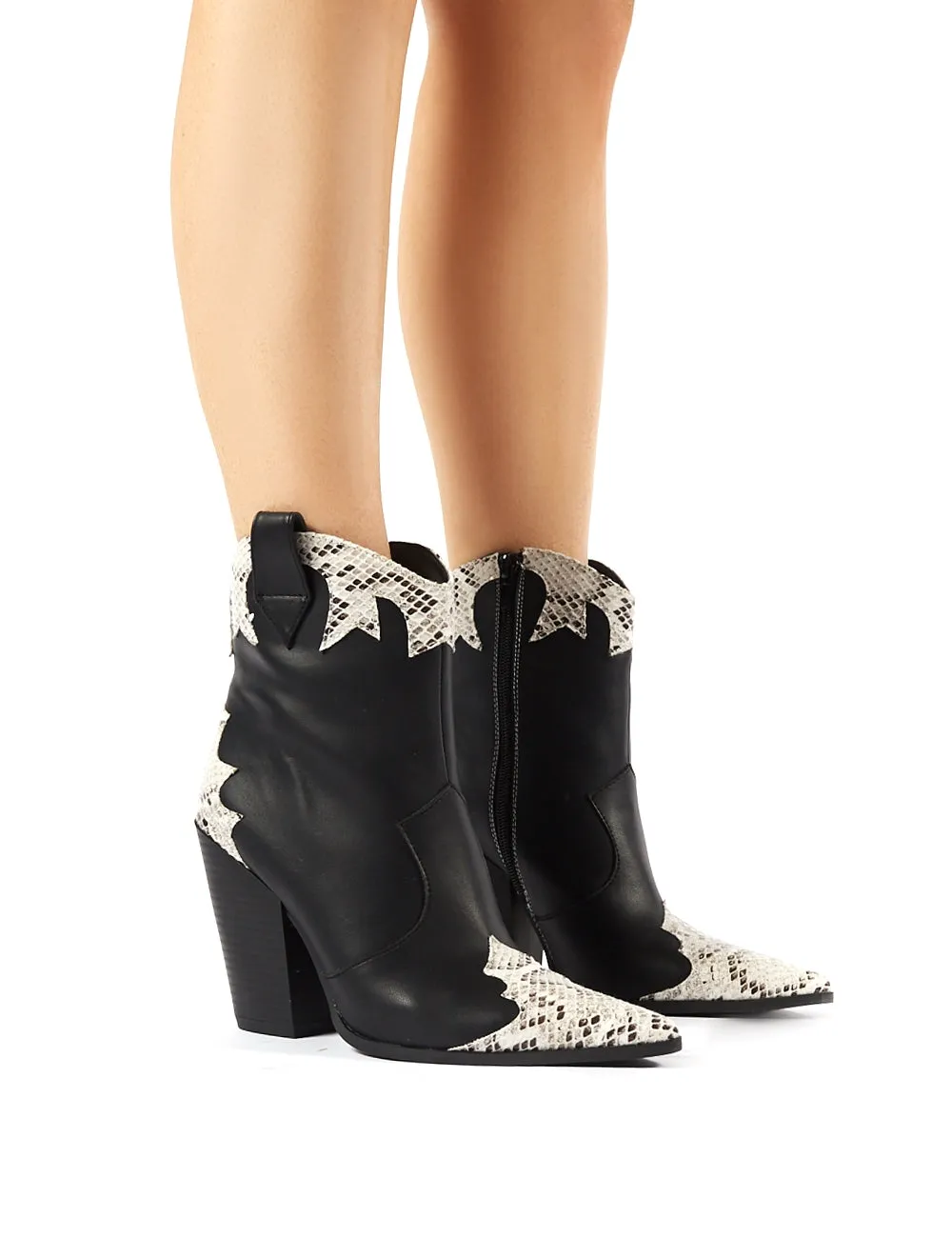 Sting Black Western Block Heeled Ankle Boots