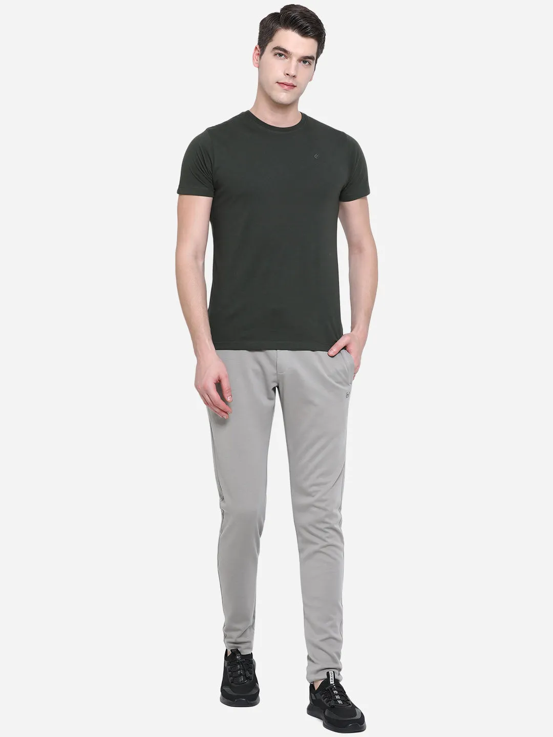 Stone Grey Solid Slim Fit Track Pant | JadeBlue