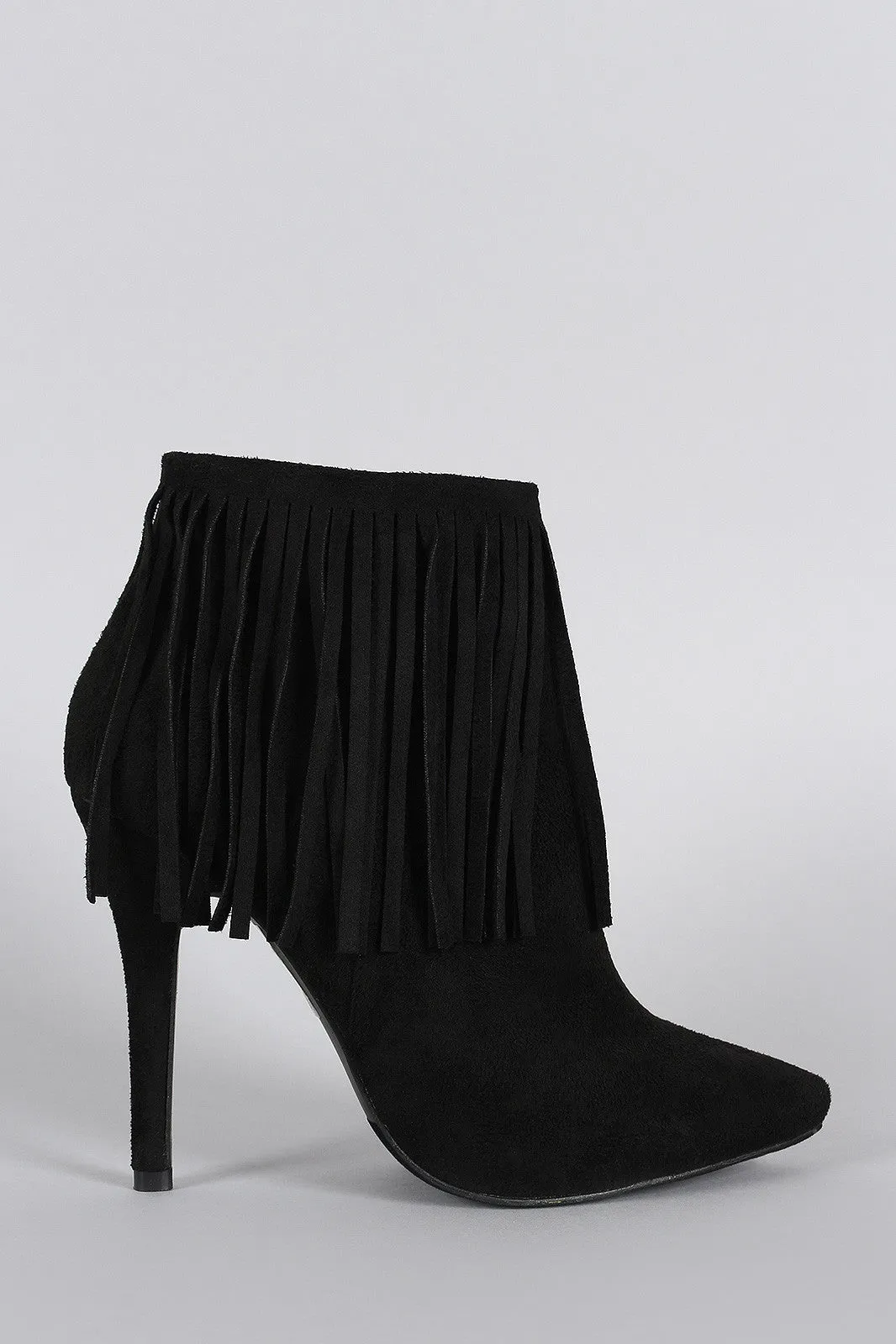 Suede Fringe Pointy Toe Stiletto Booties