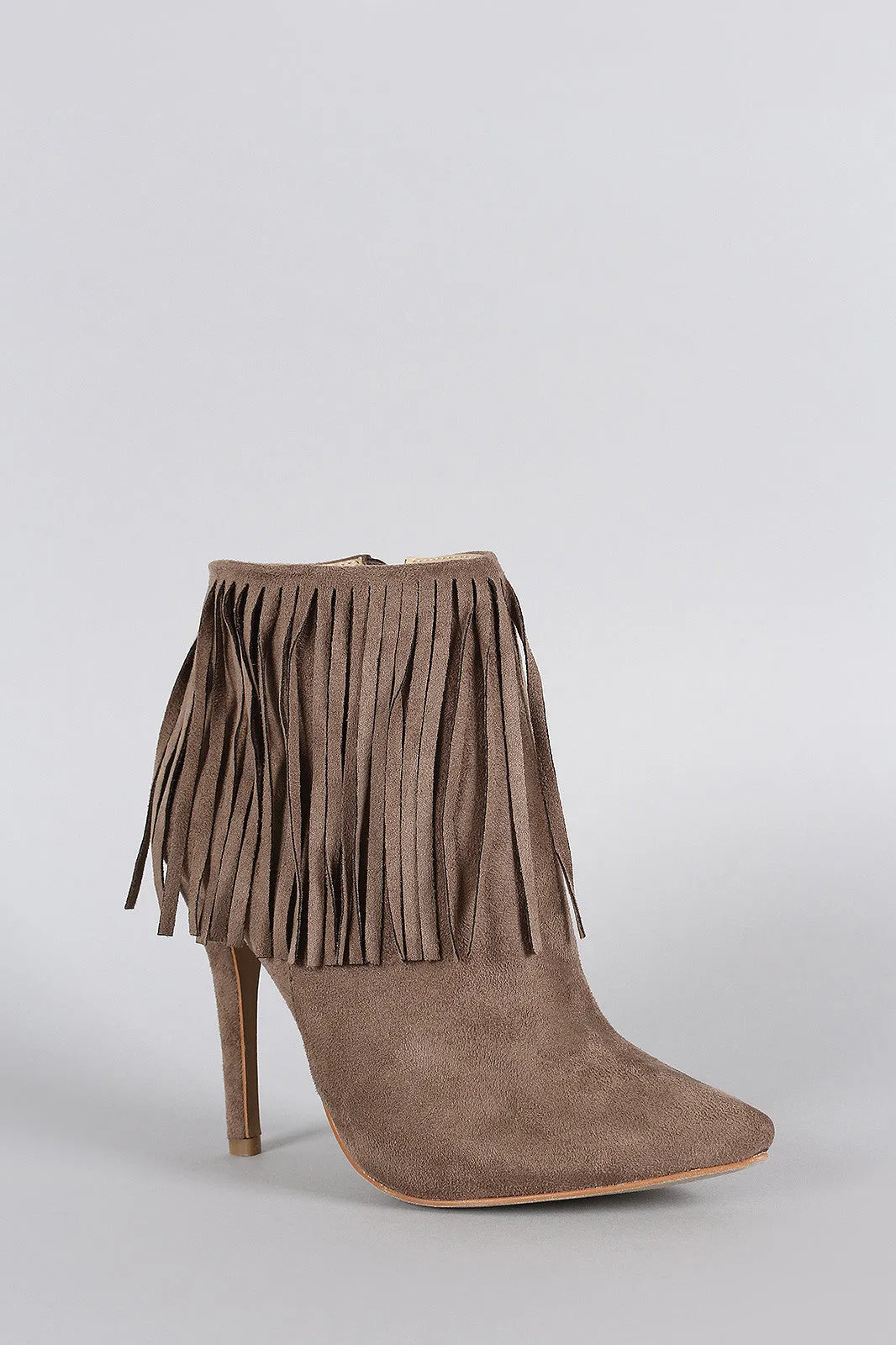 Suede Fringe Pointy Toe Stiletto Booties