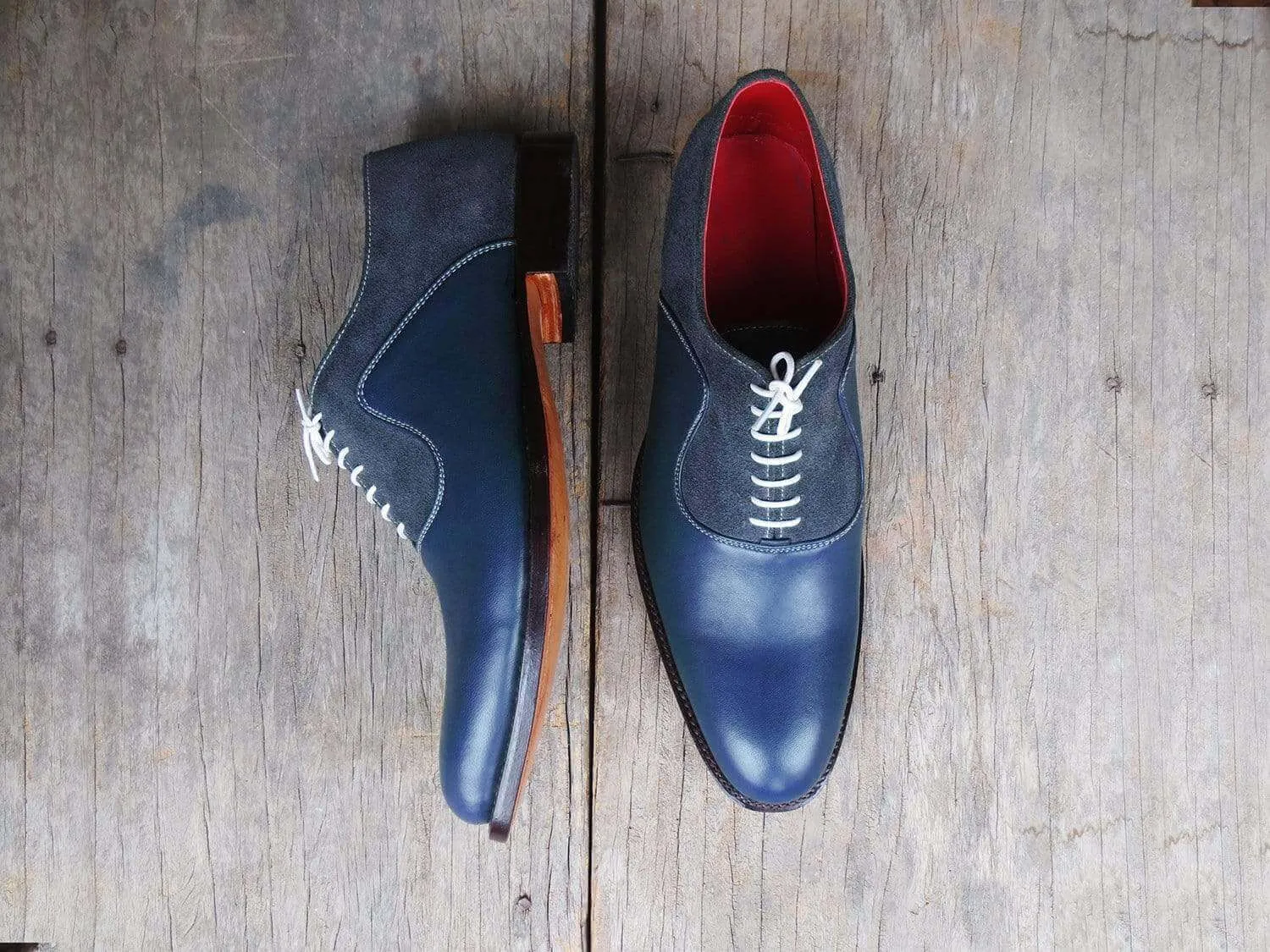 Suede Leather Derby Formal Shoes, Men's Blue Lace Up Shoes