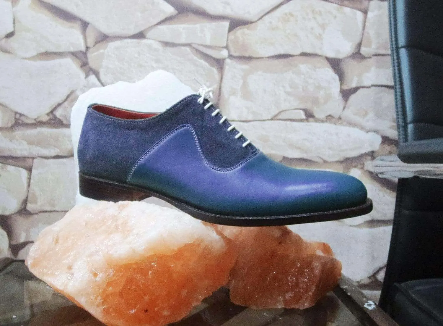 Suede Leather Derby Formal Shoes, Men's Blue Lace Up Shoes