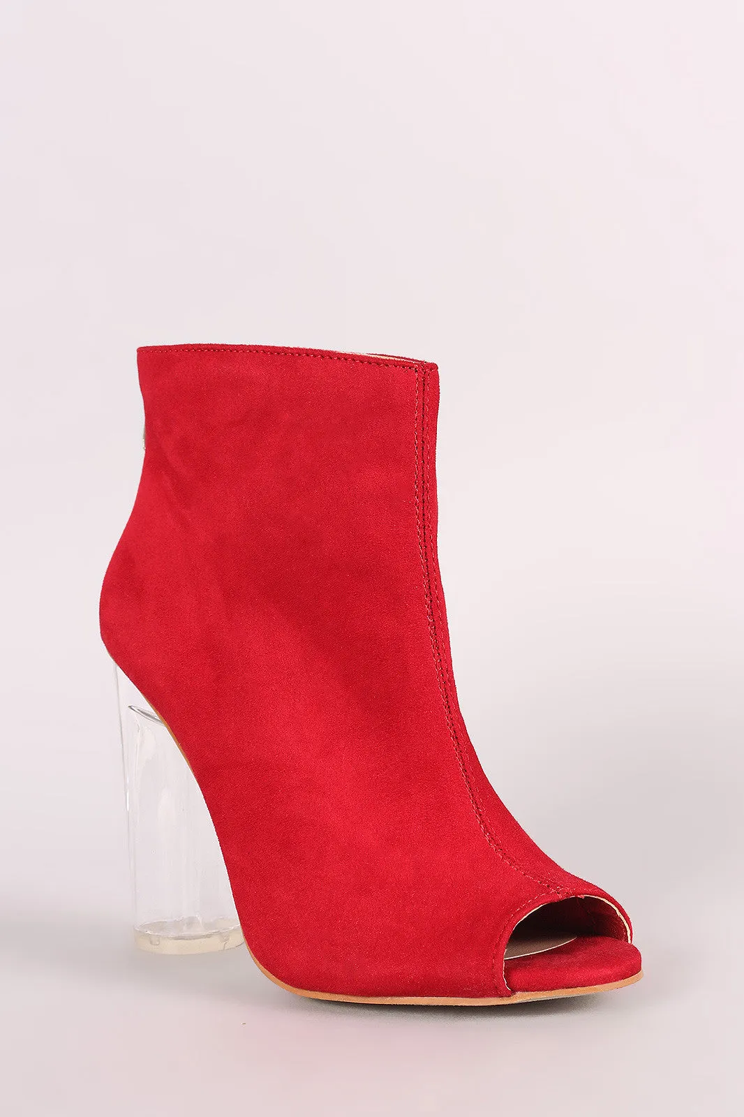 Suede Peep Toe Chunky Perspex Heeled Ankle Boots