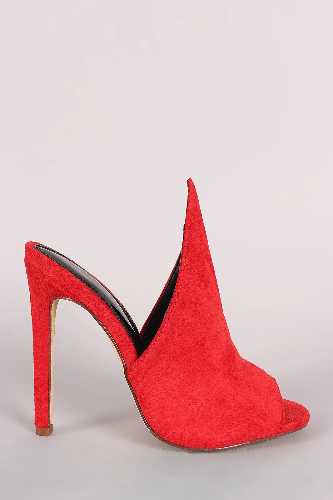 Suede Pointed Peep Toe Mule Heel