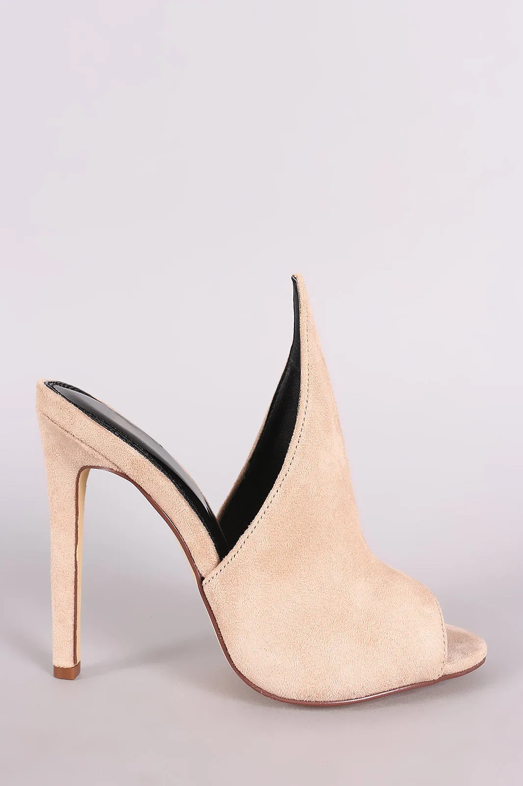 Suede Pointed Peep Toe Mule Heel