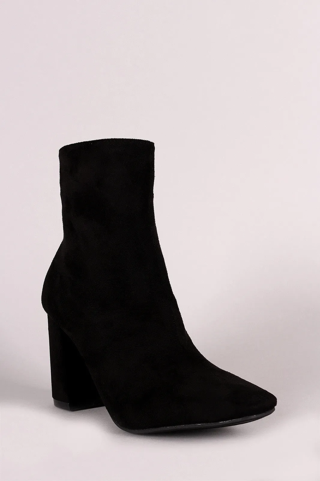 Suede Square Toe Zip-Up Chunky Heel Booties