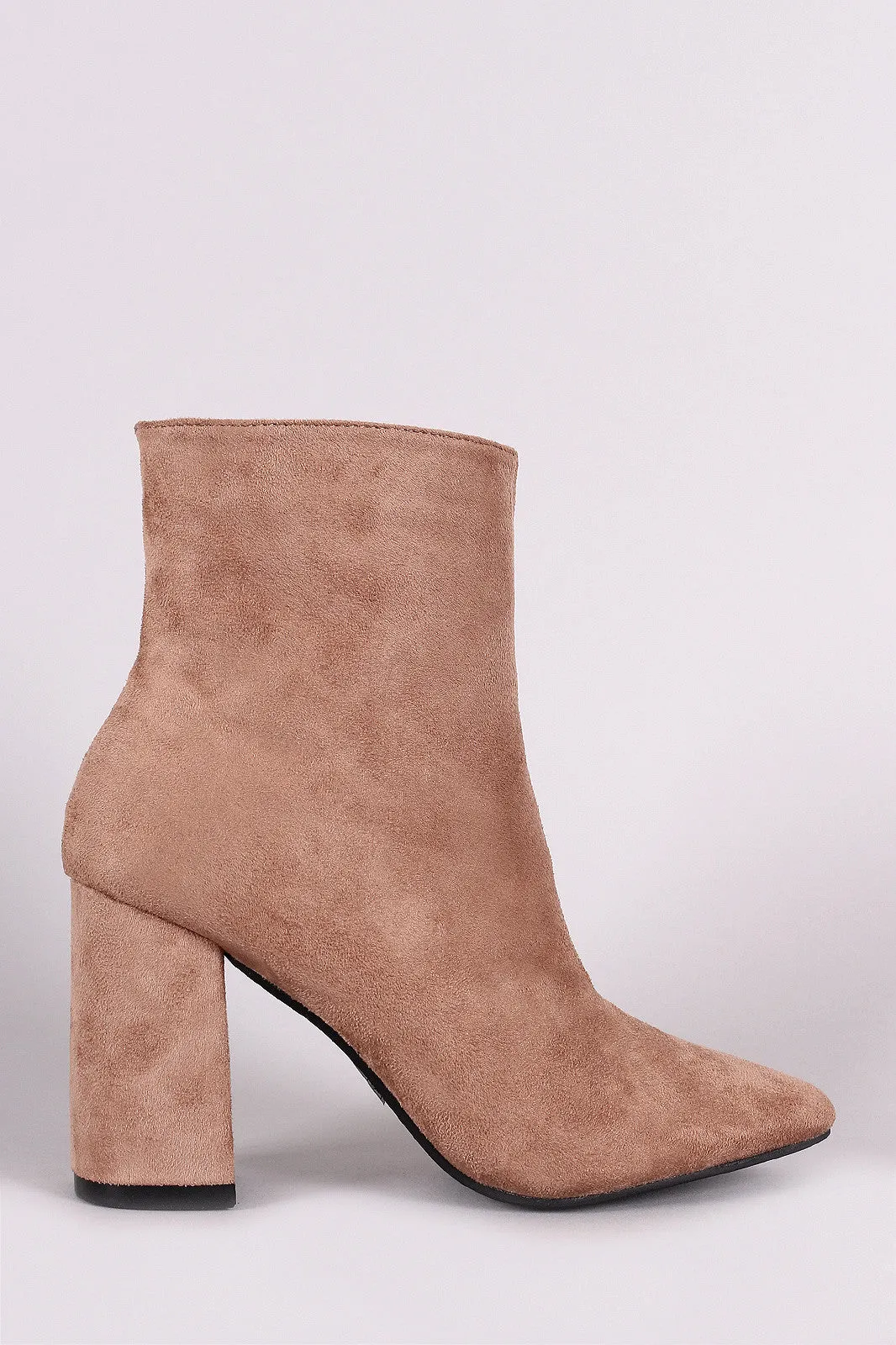 Suede Square Toe Zip-Up Chunky Heel Booties